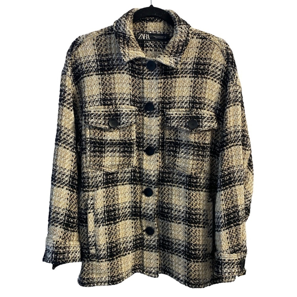 Zara Casual Plaid Shacket Button Down Long Sleeve Shirt Size M
